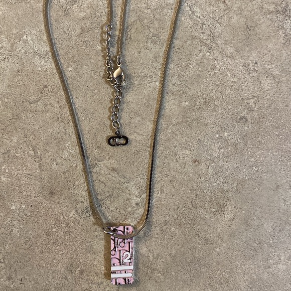 #9 - Christian Dior Trotter Necklace #2 Pink Pendant Silver Chain - Picture 3 of 3